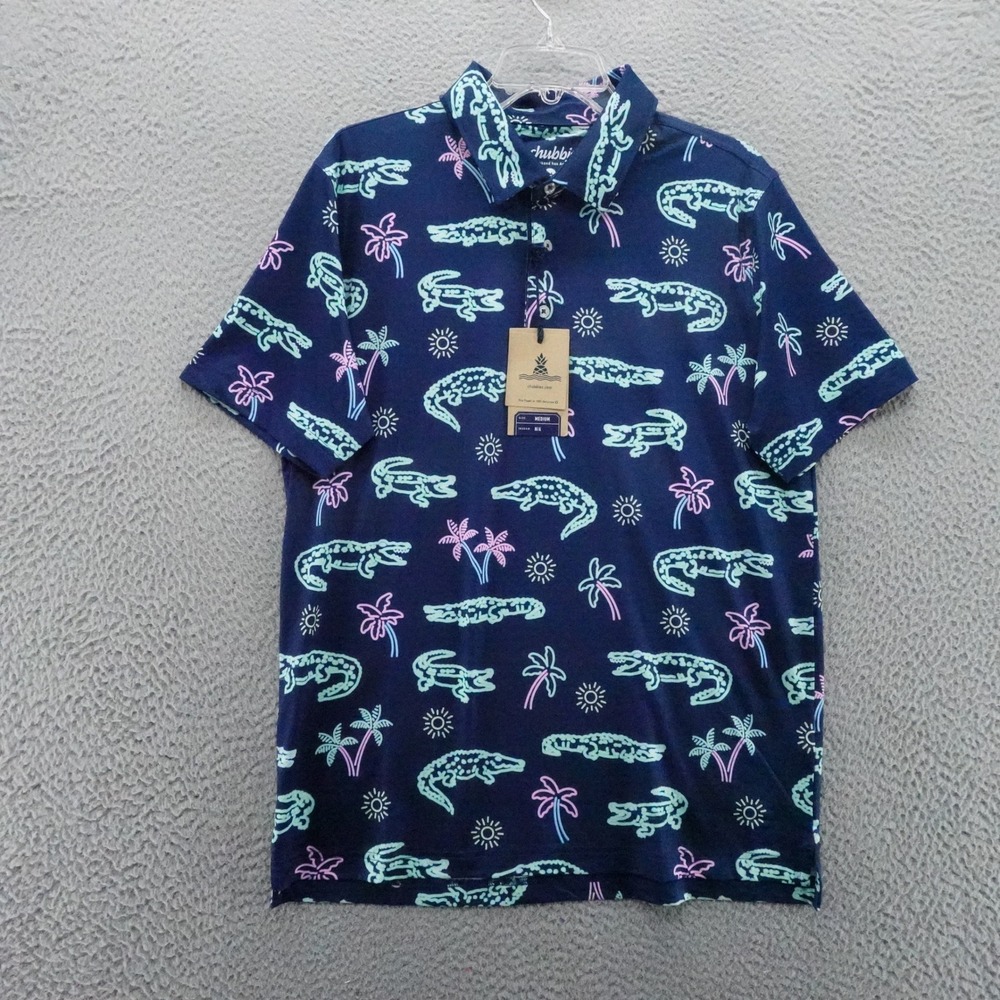 Chubbies The Neon Glade Performance Polo Mens Medium Alligator Print NEW